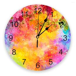 Wall Clocks Watercolor Flowers Design Silent Home Cafe Office Decor For Kitchen Art Large 25cm