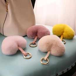 Keychains Cute Fluffy Real Rex Fur Heart PomPom Keychain Soft Genuine Key Chains Metal Ring Pendant Bag Charm For Women