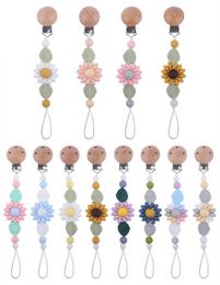 Pacifier Holders Clips# Wooden flower pacifier clip chain silicone with dummy bracket soft cushion baby teeth toy chewing gift d240521