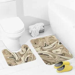 Bath Mats Bathroom Rugs Sets 2 Piece Abstract Curve Pattern Absorbent U-Shaped Contour Toilet Rug
