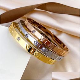 Bangle High-Quality Designer Bracelets Unisex Letter Cuff Luxury Wrist Jewellery 18K Gold Plated Stainless Steel Embossed Stamp Wristb Dhser