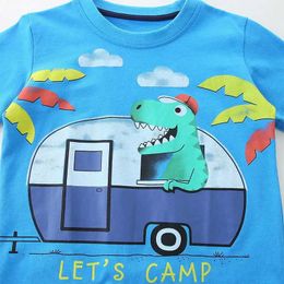 T-shirts Little maven Childrens Clothing 2024 Summer Tops New Kids Clothes Toddler Baby Boys Tees Cartoon Camp Dinosaur T Shirts Cotton Y240521