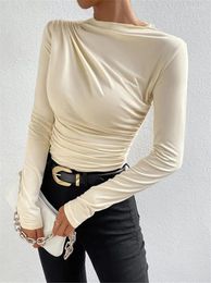 Women's T Shirts Long Sleeve Top Y2k 2000s Solid Colour Slim T-shirt Elegant Basic Tees Blouses Korean Clothes 2024 Summer