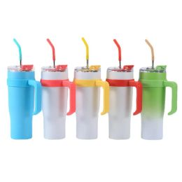 40oz Multicolor Stainless Steel Tumbler Vacuum Double Wall Insulated Beer Cup Car Coffee Portable Travel Mug Thermos Cups Handle Straw HJ5.12