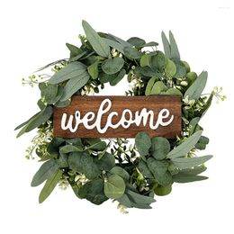Decorative Flowers Green Artificial Eucalyptus Wreath With Welcome Sign Spring Summer White Berries For Front Door Wall Festival Decor