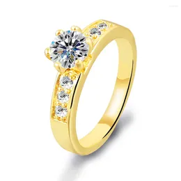 With Side Stones Gold Rings For Women Jewellery Round Cubic Zirconia Wedding Accessories Fashion Crystal Love Silver Jewellery Gifts