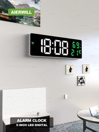 Digital Wall Clock Large LED Screen Temperature Humidity Display Electronic Alarm Clock Home Decoration 12/24H Table Clock 240520