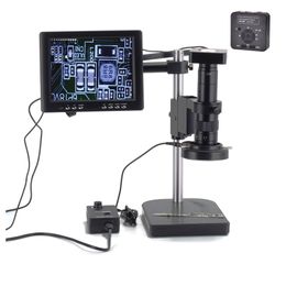 HAYEAR 16MP HDMI USB Microscope Digital Camera with 180X C-mount Lens 8"HD LCD 60 LED Light for PCB Repair Phone Soldering