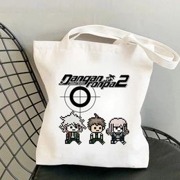 Shopping Bags Danganronpa Bag Nagito Komaeda Cotton Reusable Shopper Recycle Handbag Ouma Kokichi Sacola Tote Jute Sac Toile