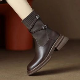 Autumn New Women's Chelsea Boots Vintage Ladies Platform Shoes Chunky Heel Stretch Sock Ankle Boots for Women Botines Chelsea