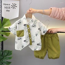 Clothing Sets 2024 Toddler Summer Outfits For Baby Boy Clothes 1 To 2 Years Chinese Style Panda Turn-down Collar Shirts And Shorts Kids