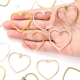 Charms 10pcs 5 Color Double Hole Hollow Heart Shaped Charm For Necklace Keyring Pendant DIY Handmade Jewelry Accessories 35 33mm A132