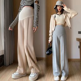 828# Autumn Dense Maternity Long Pants Wide Leg Loose Straight High Waist Belly Trousers for Pregnant Women Pregnancy L2405