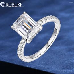 Cluster Rings 4CT 8 10mm Emerald Cut Full Moissanite Engagement Ring For Women D Colour Solitaire Diamond Wedding Band 925 Sterling Silver