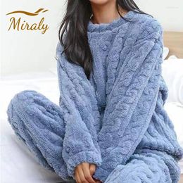 Women's Sleepwear Two-Piece Pyjamas Set Winter Warm Fleece Thick Coral Velvet Homewear Flannel Loung Girl Night Suits