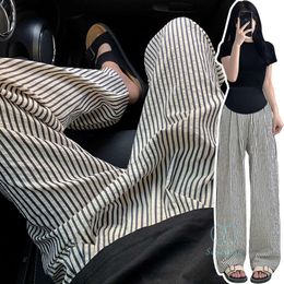 Spring Summer Thin Vertical stripe Maternity Pants Wide Leg Loose Straight Belly Trousers for Pregnant Women Casual Pregnancy L2405