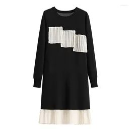 Casual Dresses Elegant Mini Knit For Women 2024 Female Large Size 4XL Autumn Winter O Neck Long Sleeve Black Loose Party Vestido