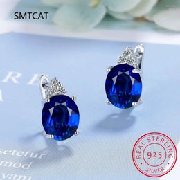 Stud Earrings Oval Cut Created Blue Sapphire 925 Sterling Silver Hoop For Women Fashion Statement Gemstone Jewellery