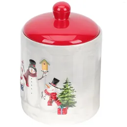 Storage Bottles Christmas Decor Xmas Pattern Sealing Jar Container Design Candy Box Kitchen Grain Ceramics Gift Packing Mother