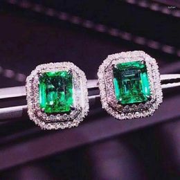 Stud Earrings Huitan Noble Green Cubic Zirconia For Women Wedding Anniversary Party Female Accessories Gift Trendy Jewelry