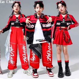 Clothing Sets Boys Hip Hop Motorcycle Jacket Joggers Pants Girls Crop Coat Street Dance Skirts Clothes Sets Kids Jazz Costume Child Streetwear Y240520W3UH
