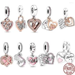 Loose Gemstones 925 Sterling Silver Authentic Twine Infinity Heart Double Pendant Charm Beads Suitable For Bracelet DIY Jewellery