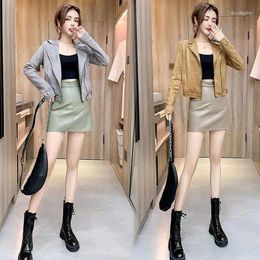 Work Dresses Women 2024 Spring Autumn PU Leather Skirt Set 3 Pieces Female Sexy Suede Short Slim Jacket Coat Mini Streetwear Suit B208