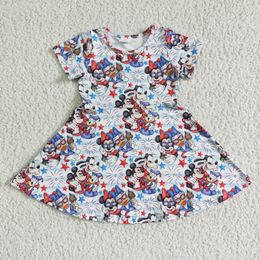 Cartoon Mouse Puppy Festival Happy Red Blue Print girl dress kids clothing Princess dress