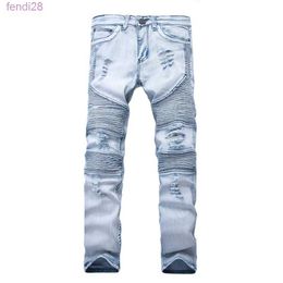 Mens Jeans Clothing Jeans Pants Slp Blue/black Destroyed Mens Slim Denim Straight Biker Skinny Jean Men Ripped Pant 6AUF