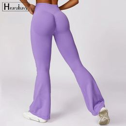 Seamless Flared Leggings Scrunch Sports Women Gym Yoga Pants Fitness Latin Dance Workout Clothing 240516