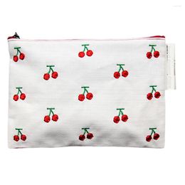 Storage Bags Cherry Embroidered Cosmetic Bag Women Travel Make Up Toiletry Case Zipper Canvas Makeup Handbag Organiser