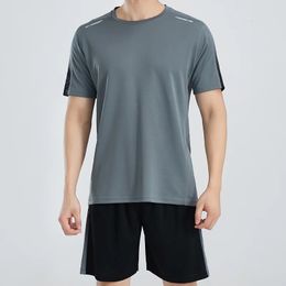 Mens Workout Sweatsuit Set Running T-shirt Male Training Shorts Suit GymTops Football Short Sleeve Sportswear Quick Dry Shirts 240521