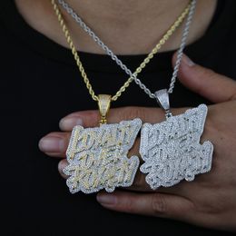 New Iced Out Bling CZ Letter Loyalty Over Royalty Pendant Necklace Cubic Zirconia Two Tone Colour Charm Men Women Hip Hop Jewellery