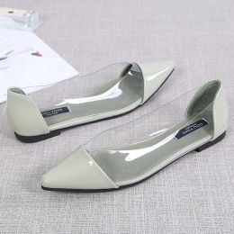 Women Patchwork Transparent Flats Pointy Toe Plus Size 3-48 Green Grey Yellow Slip-ons Candy Colours Shoes Summer Footwear Lovely