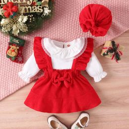 Clothing Sets 0-24M Baby Girl Christmas Outfits Lace Collar Bodysuit And Suspender Skirts Hat Year Winter Costume