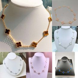 Fashion Classic Agate Four Leaf Clover Long Ten 10 Flowers Pendant Mother-of-pearl for Girl Valentine's Mother's Designer Necklace s