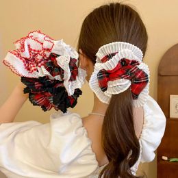 Large Lace Hair Scrunchies Pleated Double Layer Fabric Hair Ring Rope Ponytail Holder Elastics Hairbands Sweet Hair Accessories