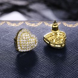 Diamond Heart Love earrings Designer Jewellery Charm Birthday Gift Gold Full Stone Pave Set Stud Earrings For Women Design Gift