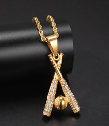 New Micro Inlay Zircon Baseball Necklaces Crystal Rhinestone Necklace Choker Sports Charm Pendant ed Chain Women Men Jewellery 7541397