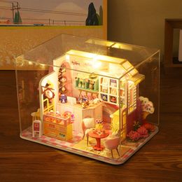 DIY Wooden Dollhouse Miniature Blue Ocean Villa Doll House with Furniture Kit Casa Toys for Children Girls Birthday Gifts