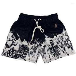 Men's Shorts Summer Men Short Pant Skull Pattern Casual Street Hip Hop Fitness Polyester Fast Dry Breathable Embroidery