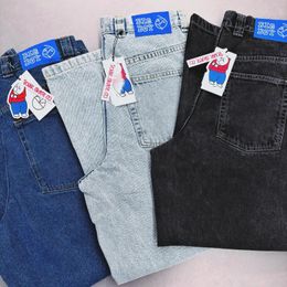 Women's Jeans Polar Big Boy Y2K Pants Harajuku Hip Hop Cartoon Embroidery Retro Blue Baggy Mens Womens High Waist Wide Leg Trouser