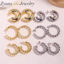 Stud Earrings 5 Pairs Retro Copper Chunky C Shape Gold Plated Zircon Circle Round Tube Huggie Hoops Stacked