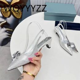 Dress Shoes Silver Fashion Sandals Designer High-end Women's Simple Temperament Party Heels Wedding With Brick Mid-heels