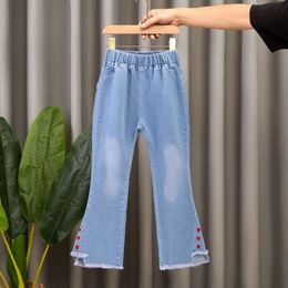 2024 New Autumn Kids Jeans Girls Cute Leisure Style Bow Denim Blue Children Flared Pants