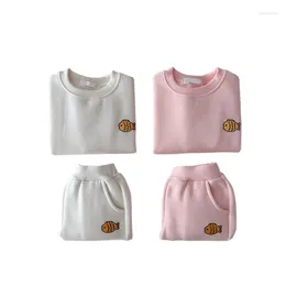 Clothing Sets Spring Toddler Kids And Children Leisure Clothes Cartoon Cute Fish Embroidered Sweatershirt Pants 2Pcs/Set For Boys Girls