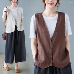 Women's Vests 2024 Fashion Women Vintage Literary Female V-neck Summer All-match Loose Korean Style Simple Sleeveless Casual Daily Y8219
