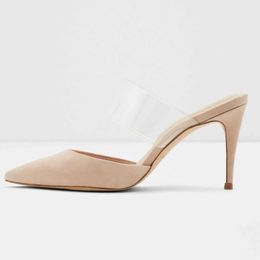 Dress Shoes Women Sandals Sexy Clear 9cm Pointed Toe Thin High Heels Party Girl Black Nude Solid Colour Wedding Shoes Plus Size H240521 1ZBE