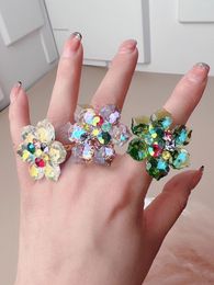 Cluster Rings Korean Luxury Colour Flower Crystal Index Finger Fashion Ladies Open Ring Jewellery Gift