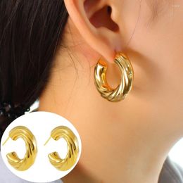 Hoop Earrings Punk Chunky C-shaped 18K Gold Plated Stainless Steel Post For Women Round Twisted Open Circle Statement Stud Earring
